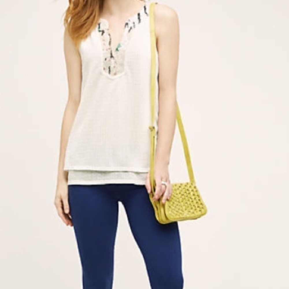 Anthropologie TINY Crochet Knit Ivory Sequin Embroidered Layered Knit Swing Tank